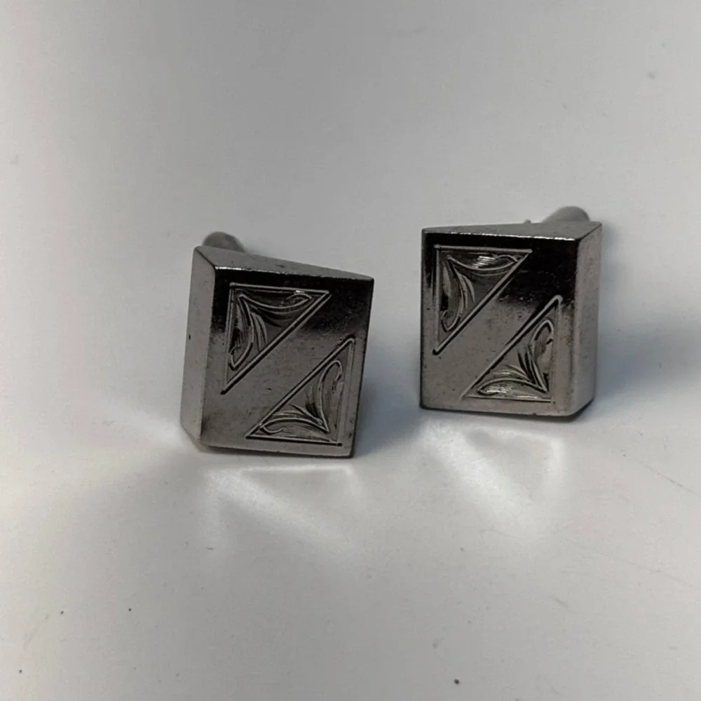Vintage‎ Cuff Links Silver Tone Art Deco Decor
